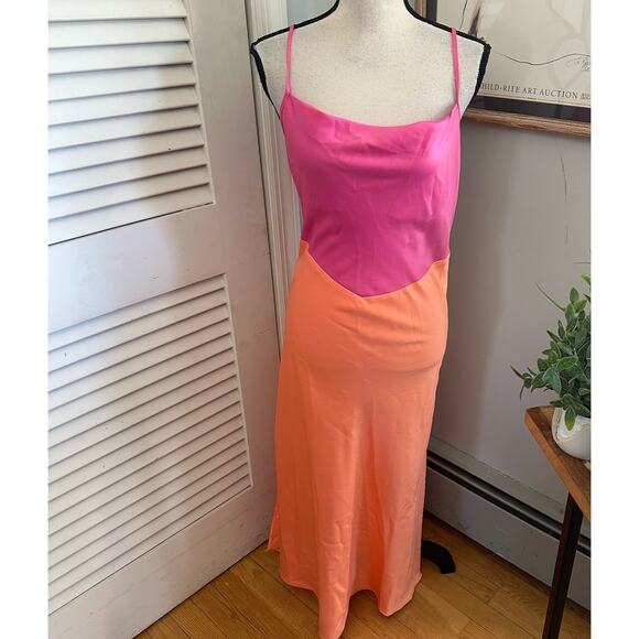 YAS Womens Slip Dress Color Block Midi Satin Spring Party Cocktails Evening | M - Picture 1 of 11